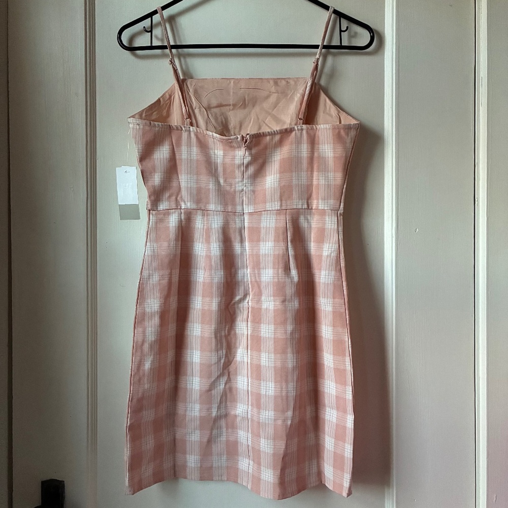 NEW BP Gingham Peach-White Plaid Mini Dress - Picture 3 of 4
